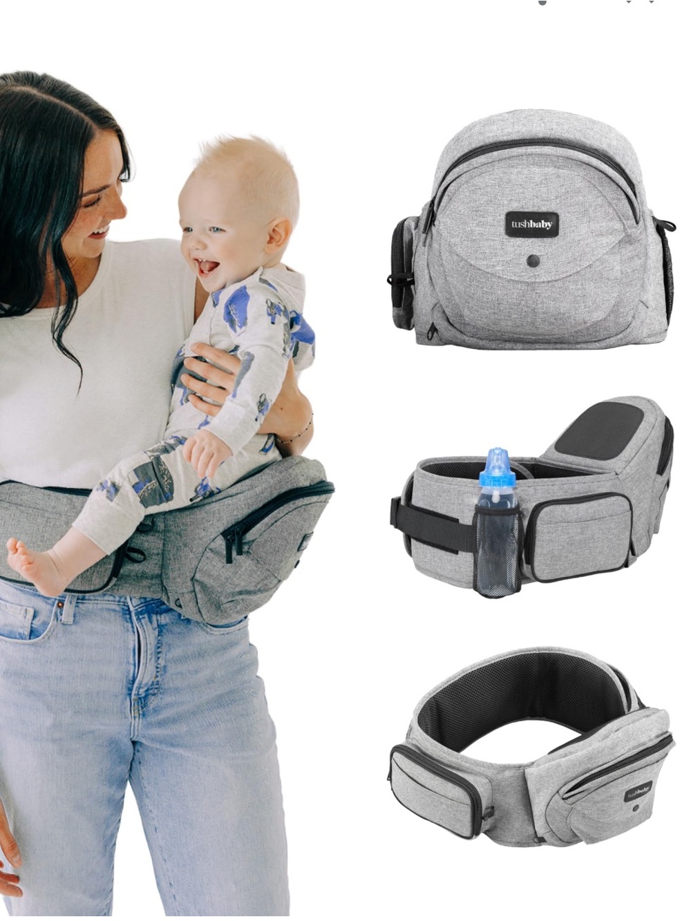 Tushbaby Gray Baby Hip Seat Carrier